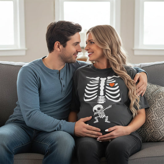 The Cutest Way to Show Off Your Baby Bump This Halloween – Skeleton Maternity T-Shirt
