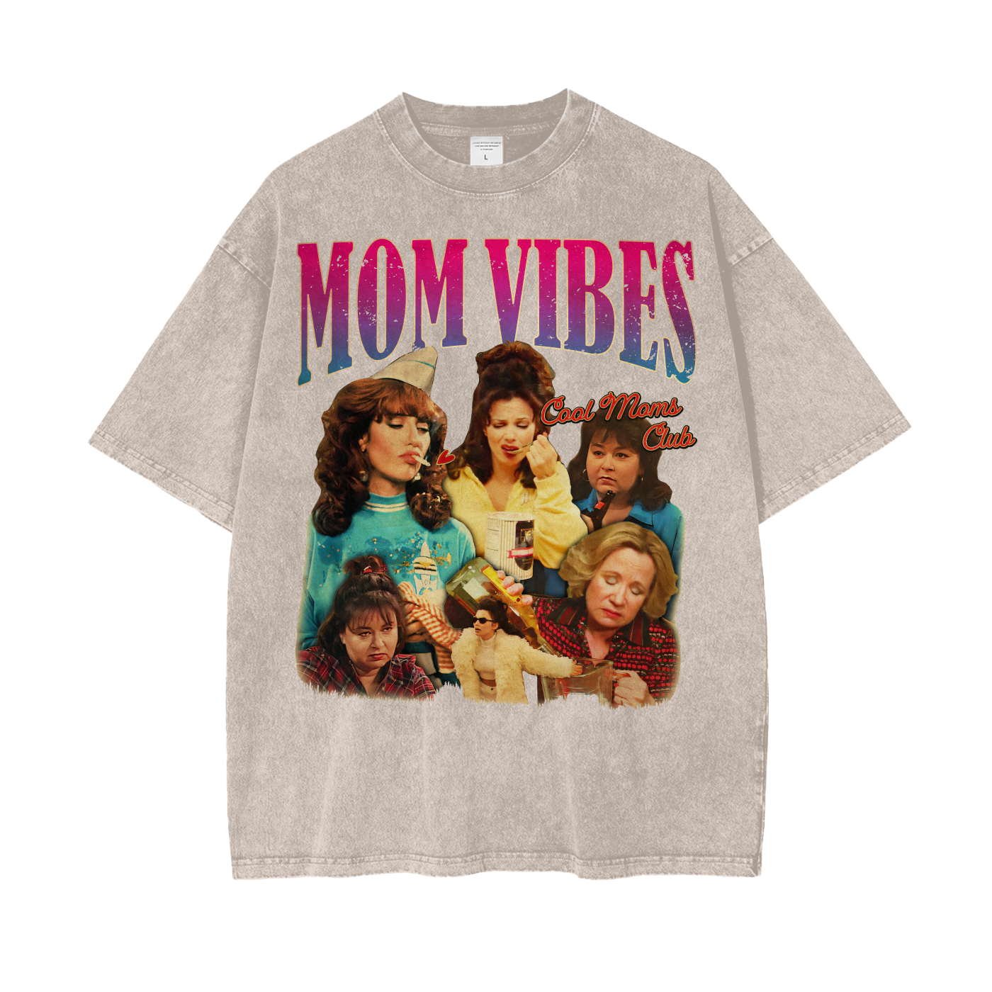 MOM VIBES Vintage T-Shirt – Cool Mom Graphic Tee, Oversized 90s Retro Shirt Washed Unisex T-Shirt