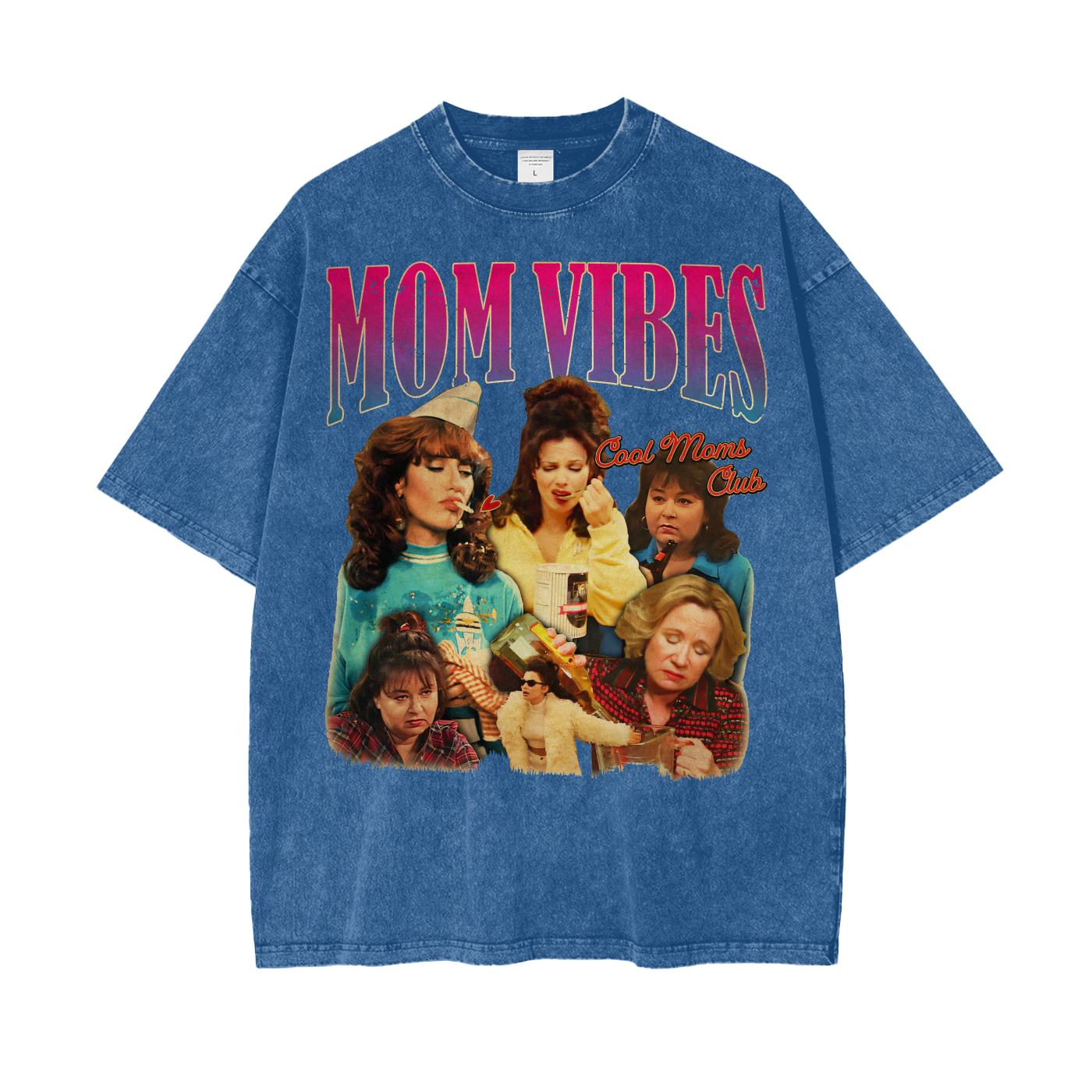 MOM VIBES Vintage T-Shirt – Cool Mom Graphic Tee, Oversized 90s Retro Shirt Washed Unisex T-Shirt
