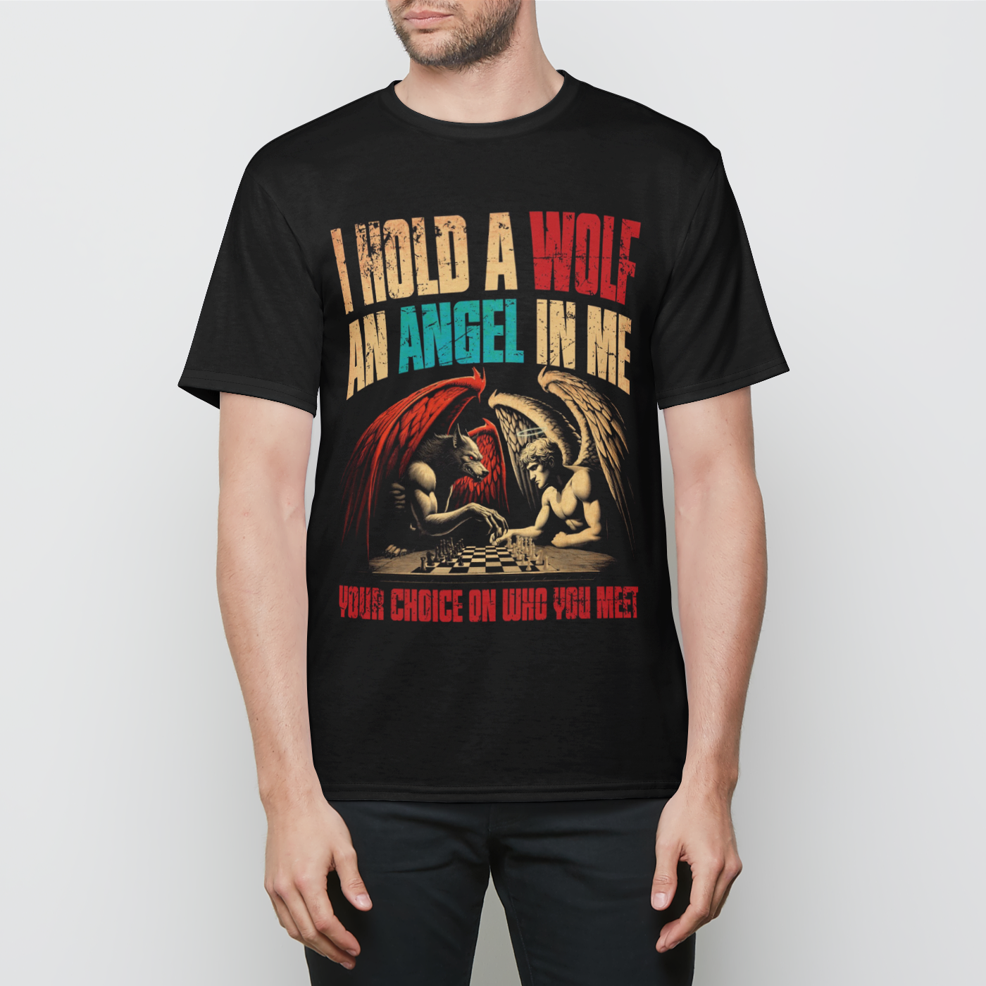 I Hold a Wolf an Angel in Me Mens T-Shirt