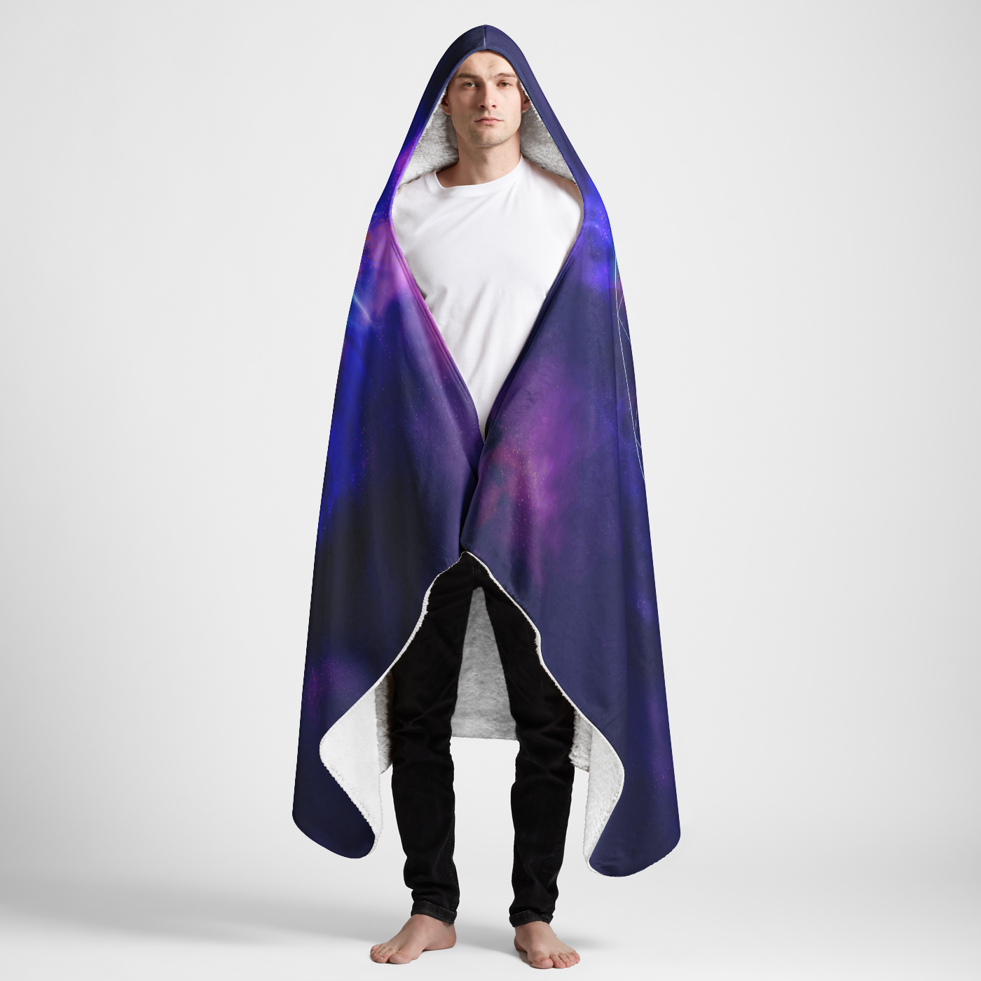 Wolf Large Hooded Sherpa Blanket 60x80 - Soft Cozy Galaxy Wolf Throw Blanket with Moon Phases for Adults & Teens