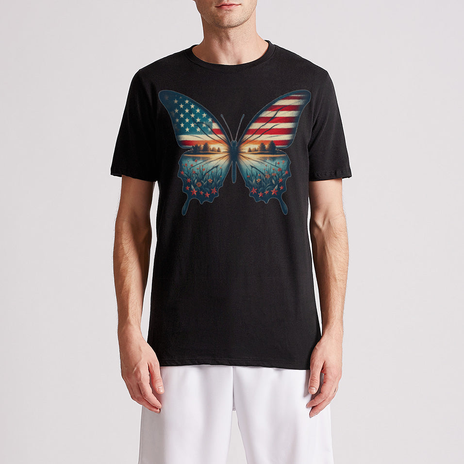 Vintage Butterfly American Flag Mens Premium T-Shirt