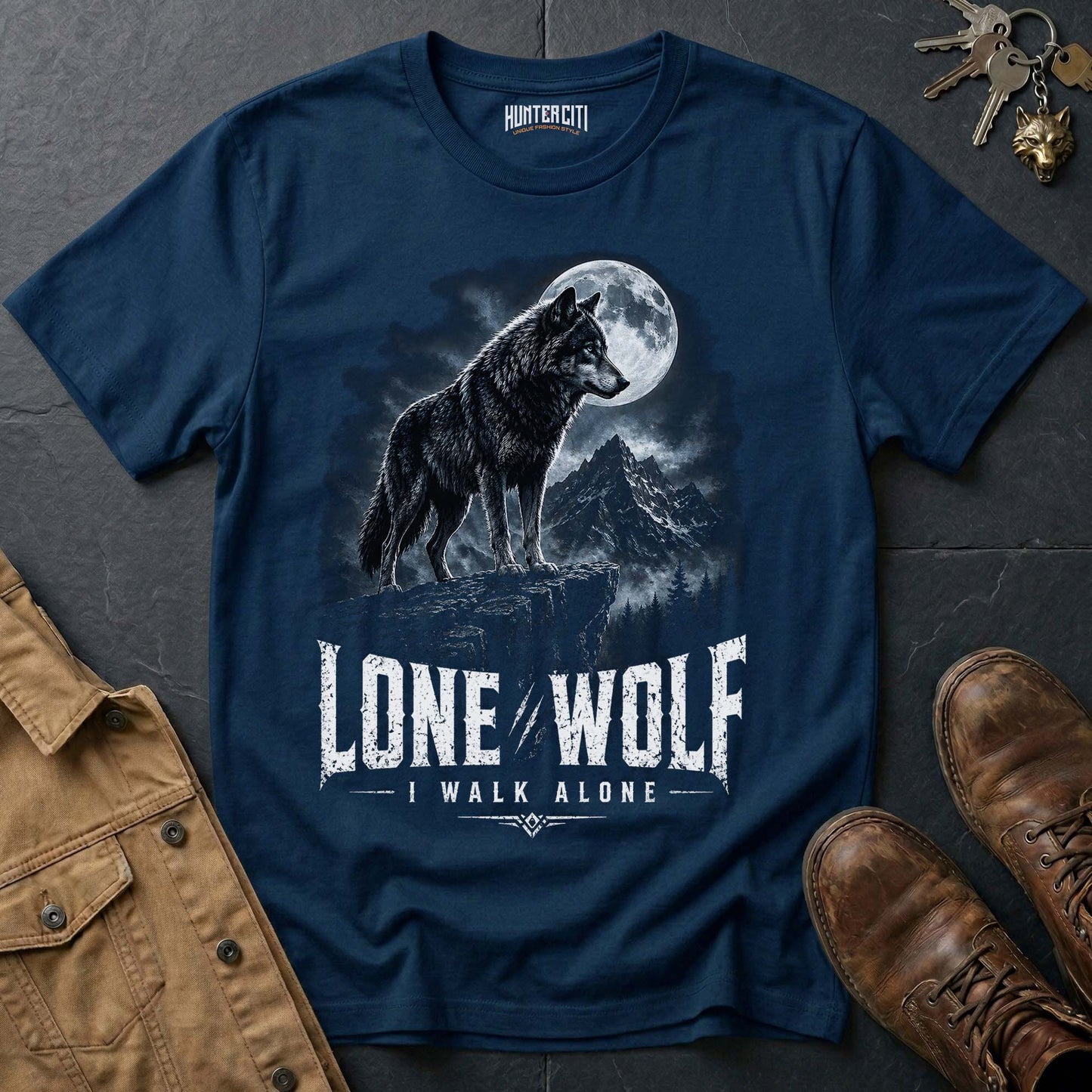 Lone Wolf I Walk Alone T-Shirt — Patriotic American Wolf Graphic Tee USA Independent Spirit Gift for Men