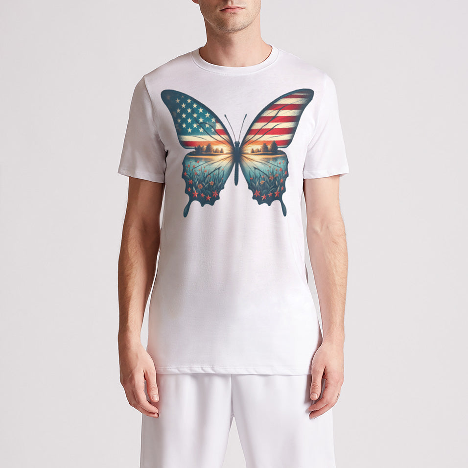 Vintage Butterfly American Flag Mens Premium T-Shirt