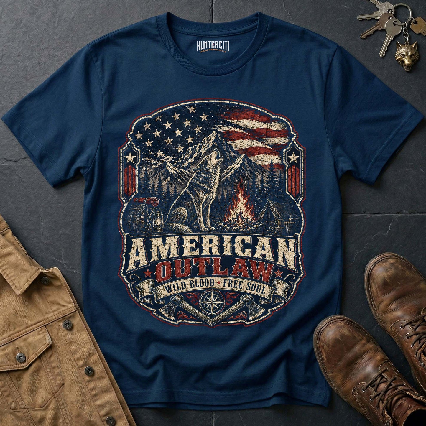 American Outlaw Wild Blood Free Soul Wolf T-Shirt - Rebel Graphic Tee