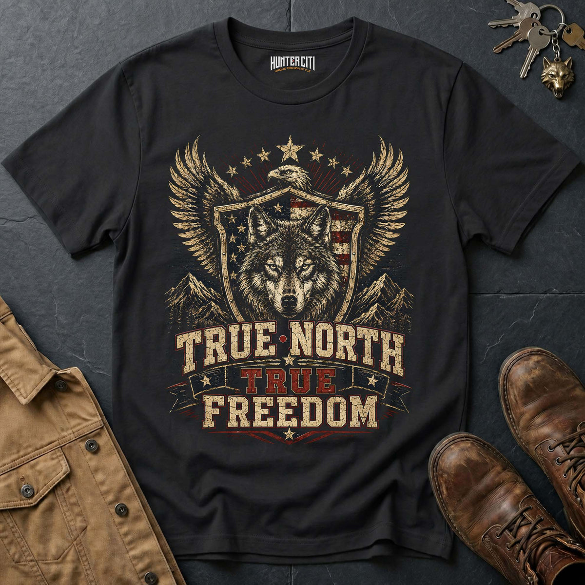 True North True Freedom Wolf Graphic Tee – Patriotic American T-Shirt