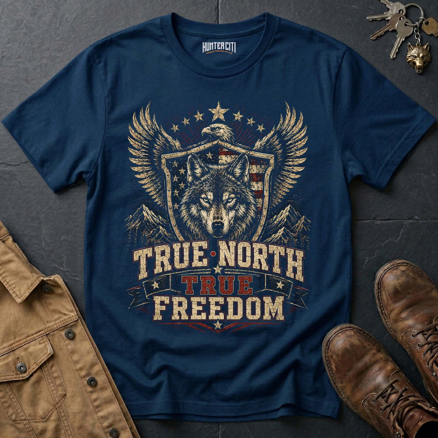 True North True Freedom Wolf Graphic Tee – Patriotic American T-Shirt
