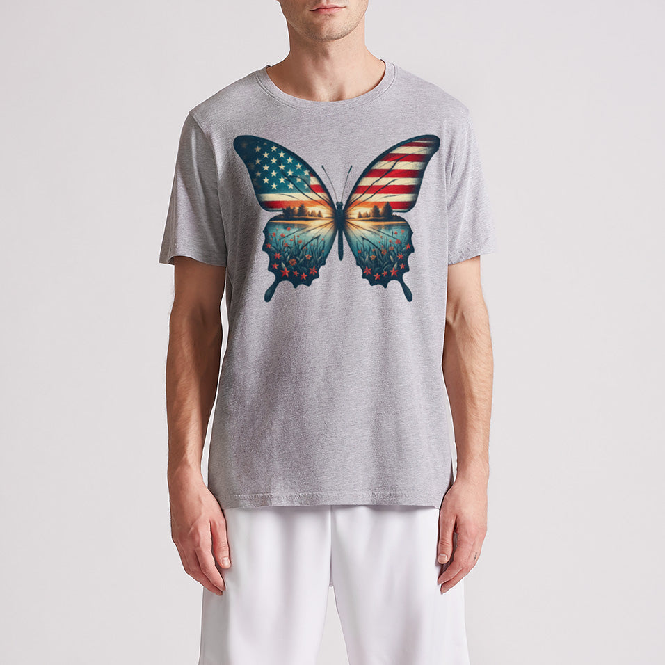 Vintage Butterfly American Flag Mens Premium T-Shirt