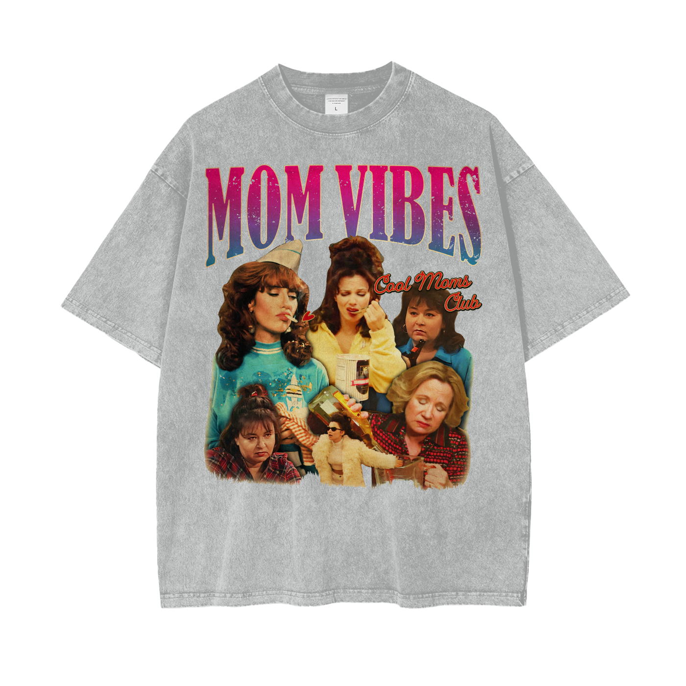 MOM VIBES Vintage T-Shirt – Cool Mom Graphic Tee, Oversized 90s Retro Shirt Washed Unisex T-Shirt