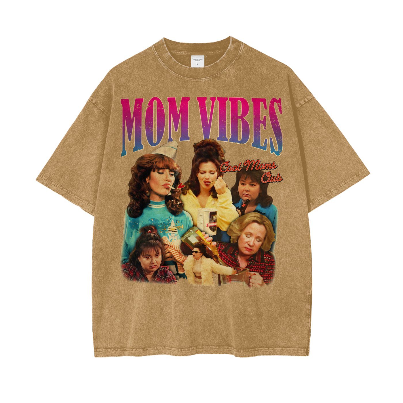 MOM VIBES Vintage T-Shirt – Cool Mom Graphic Tee, Oversized 90s Retro Shirt Washed Unisex T-Shirt