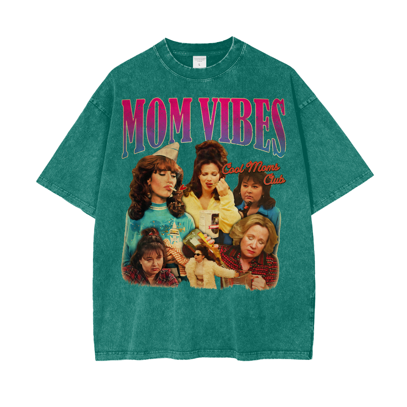 MOM VIBES Vintage T-Shirt – Cool Mom Graphic Tee, Oversized 90s Retro Shirt Washed Unisex T-Shirt
