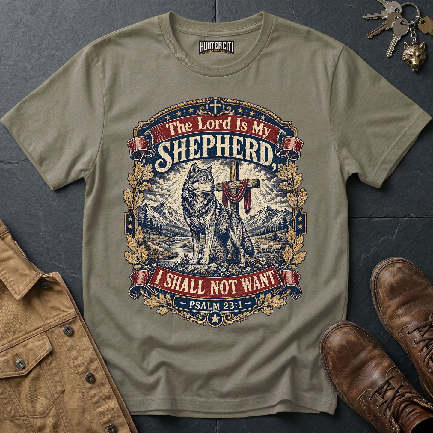 The Lord Is My Shepherd I Shall Not Want Wolf T-Shirt - Psalm 23:1 Christian Graphic Tee