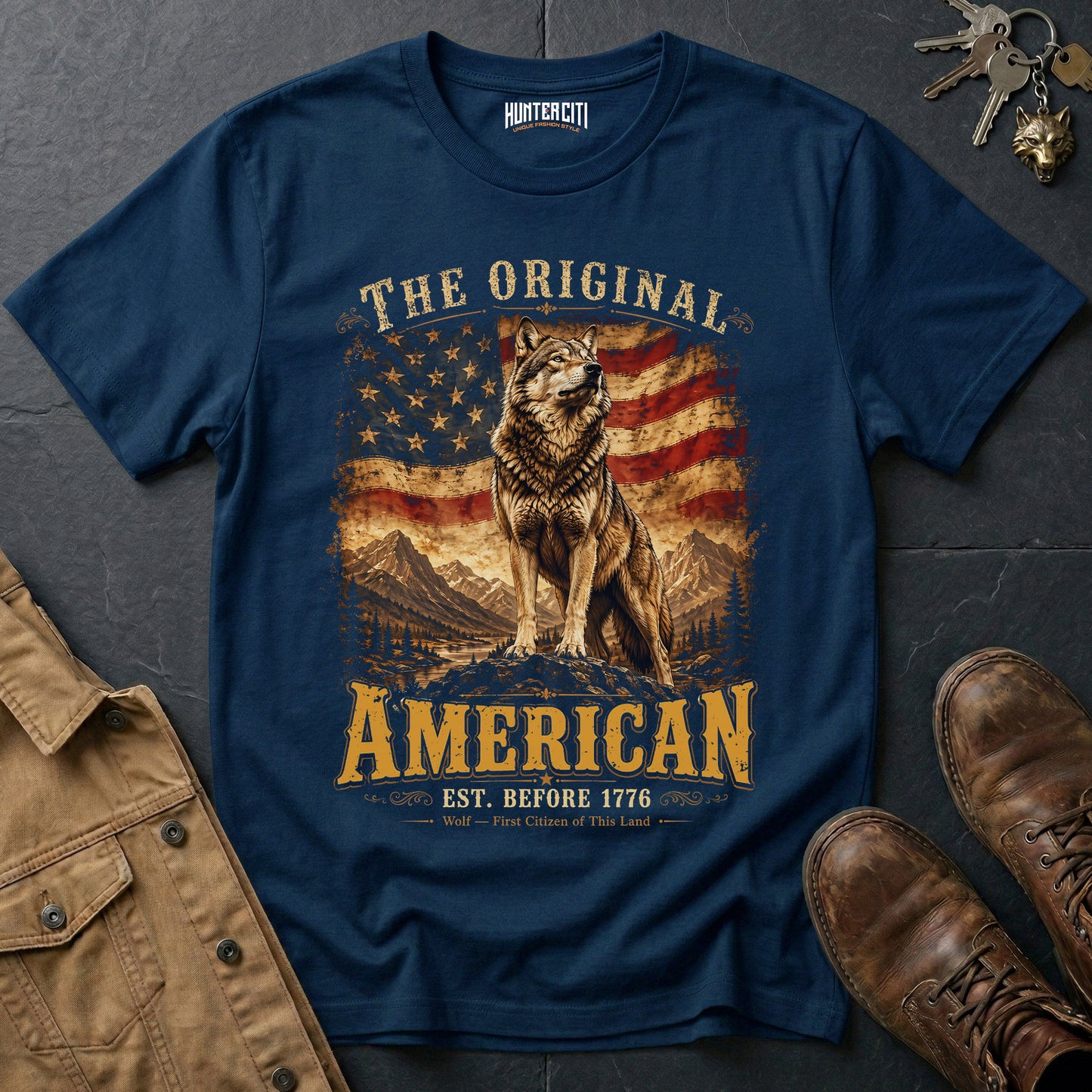 The Original American Wolf T-Shirt Est Before 1776 Patriotic Heritage Wolf Graphic Tee USA Gift for Men Women