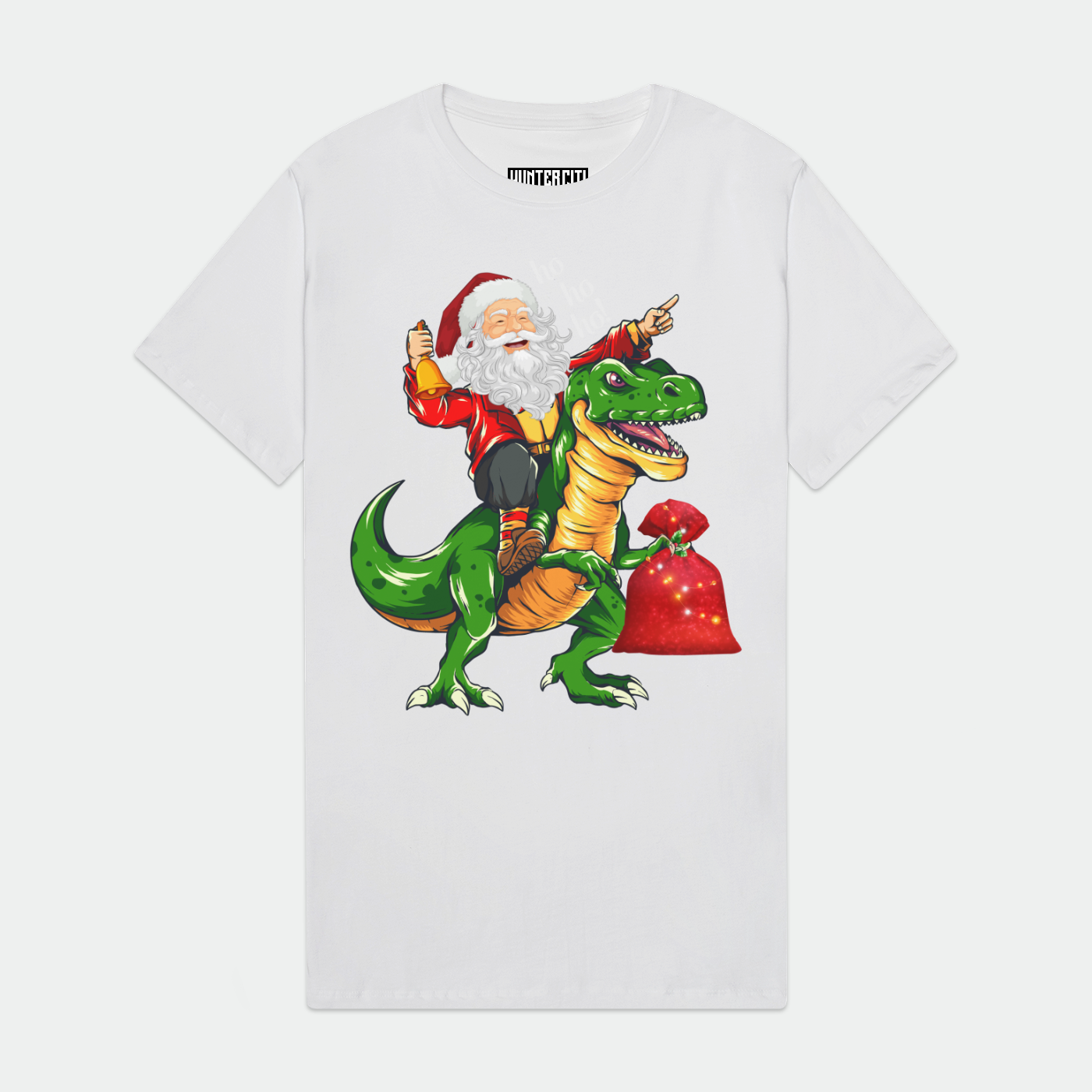 Funny Christmas Santa Claus Riding Dinosaur Ho Ho Ho Mens Premium T-Shirt