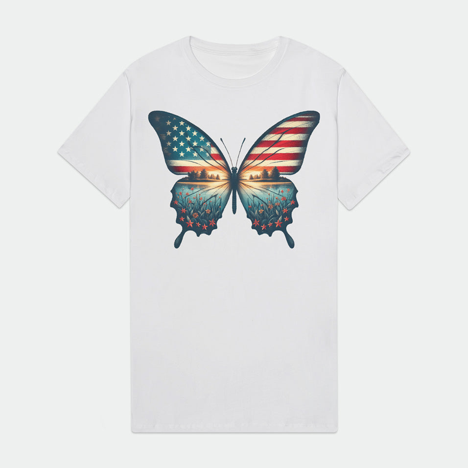 Vintage Butterfly American Flag Mens Premium T-Shirt