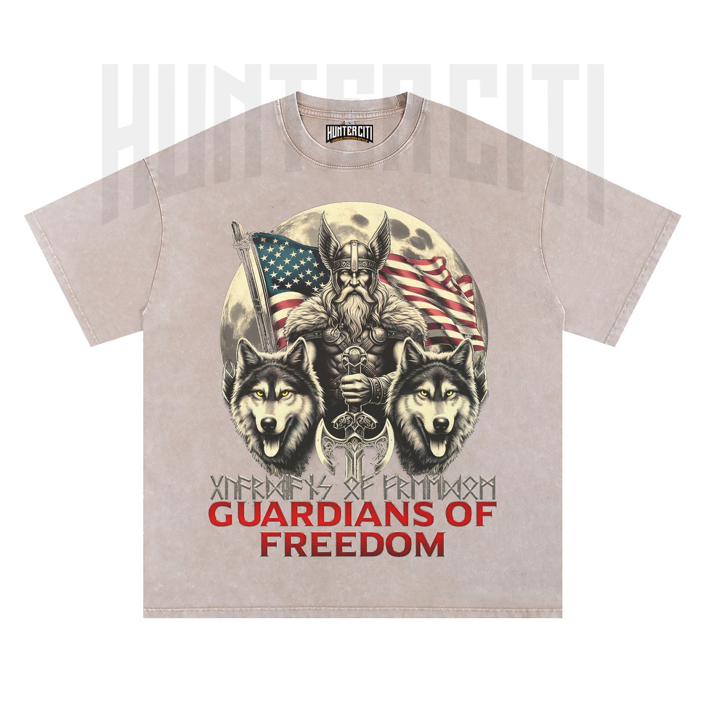 Wolf of Odin Viking T-Shirt, Guardians of Freedom Wolf Graphic Tee, Vintage 90s Oversize Unisex T-Shirt, American Patriot Gift