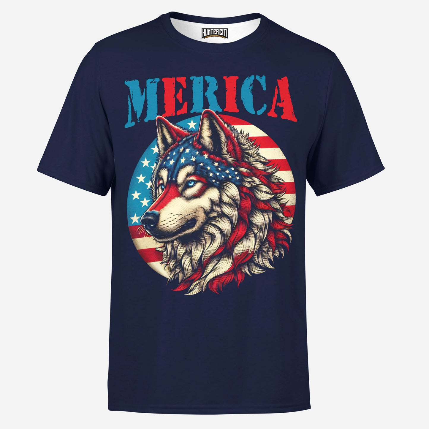 American Flag Wolf Mens T-Shirt