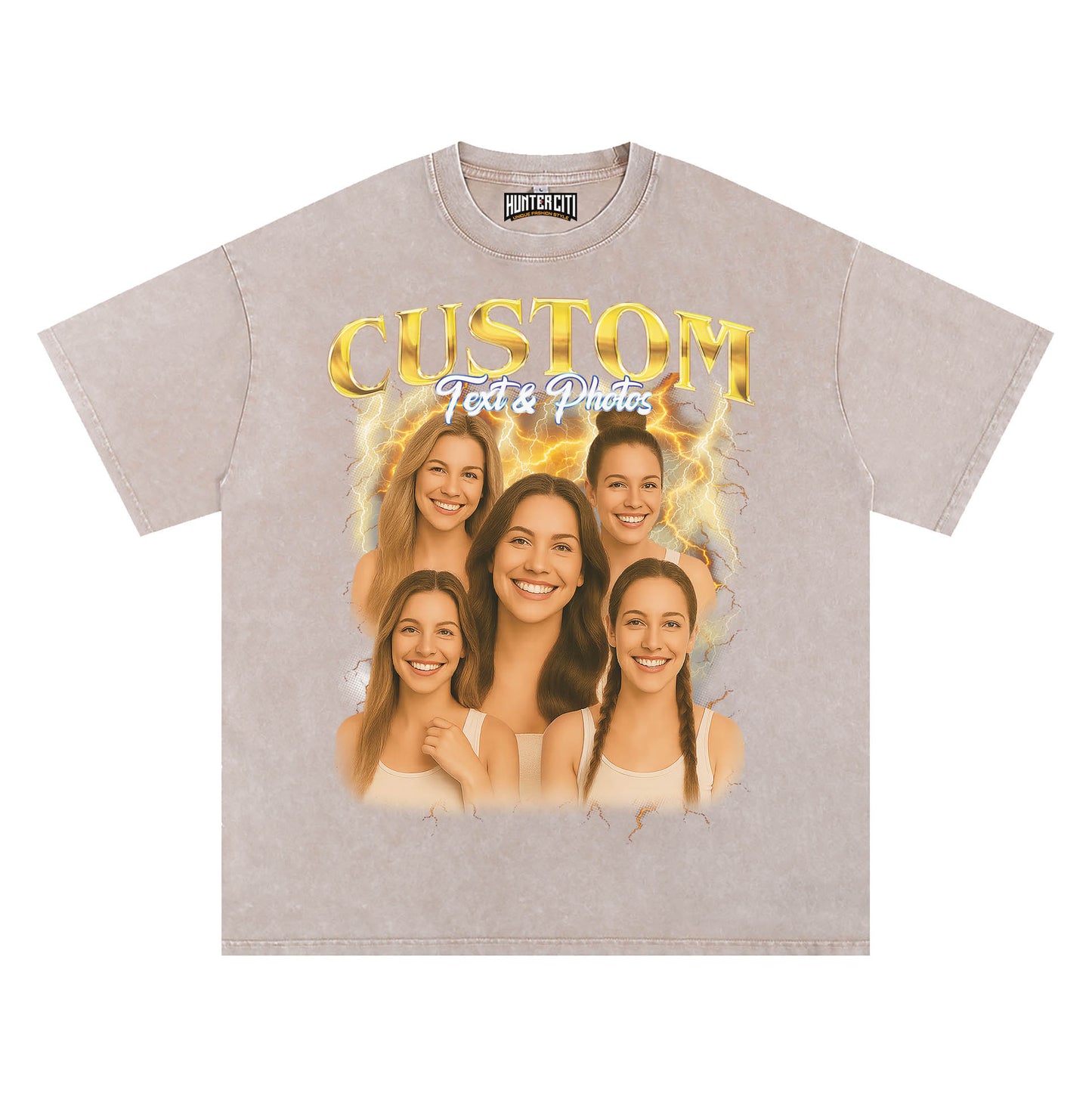 Women's Personalized Bootleg Style Acid Wash Oversized T-Shirt – Custom Photo & Text | Unique Vintage Gift for Her