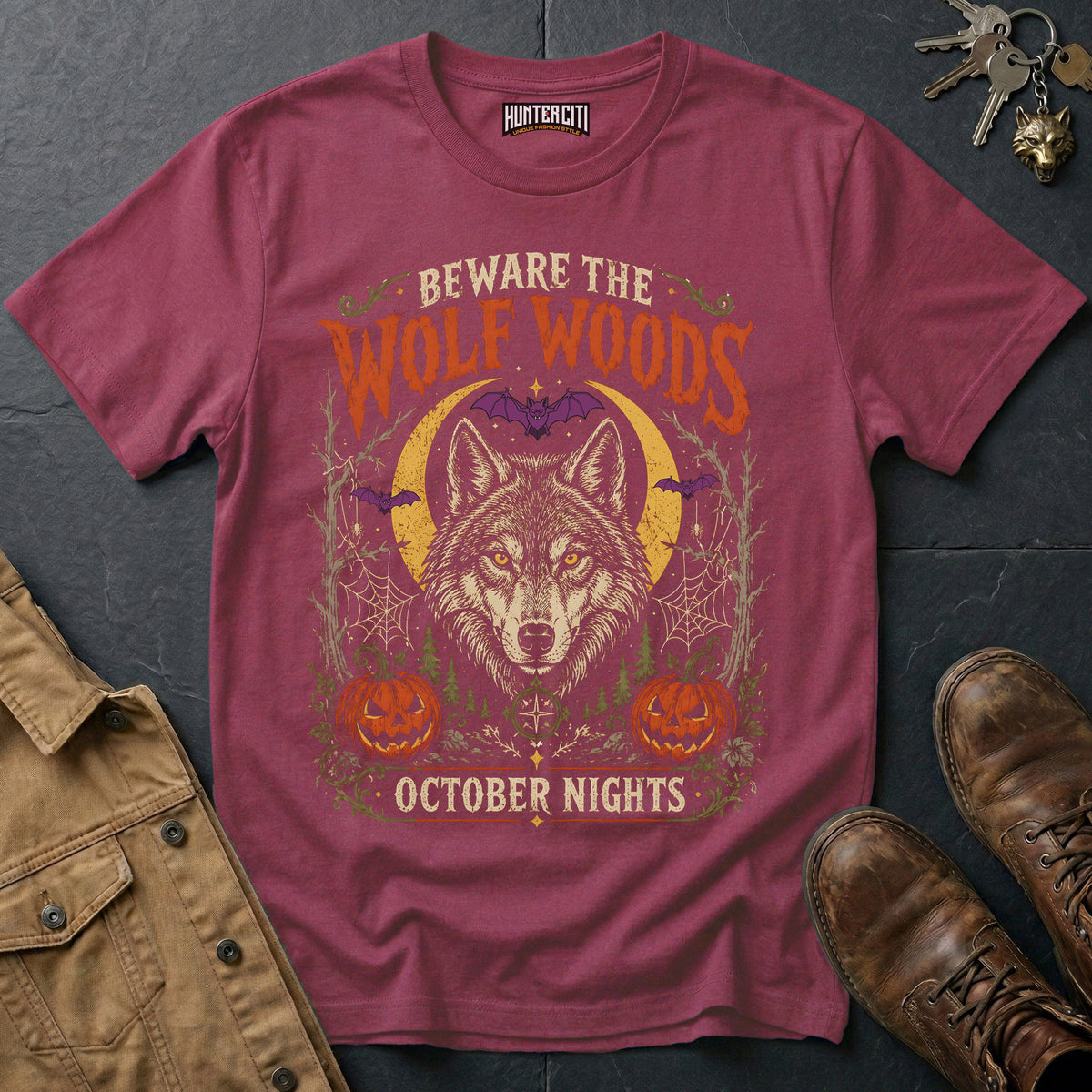 Beware the Wolf Woods - October Nights Vintage Wolf Halloween Shirt