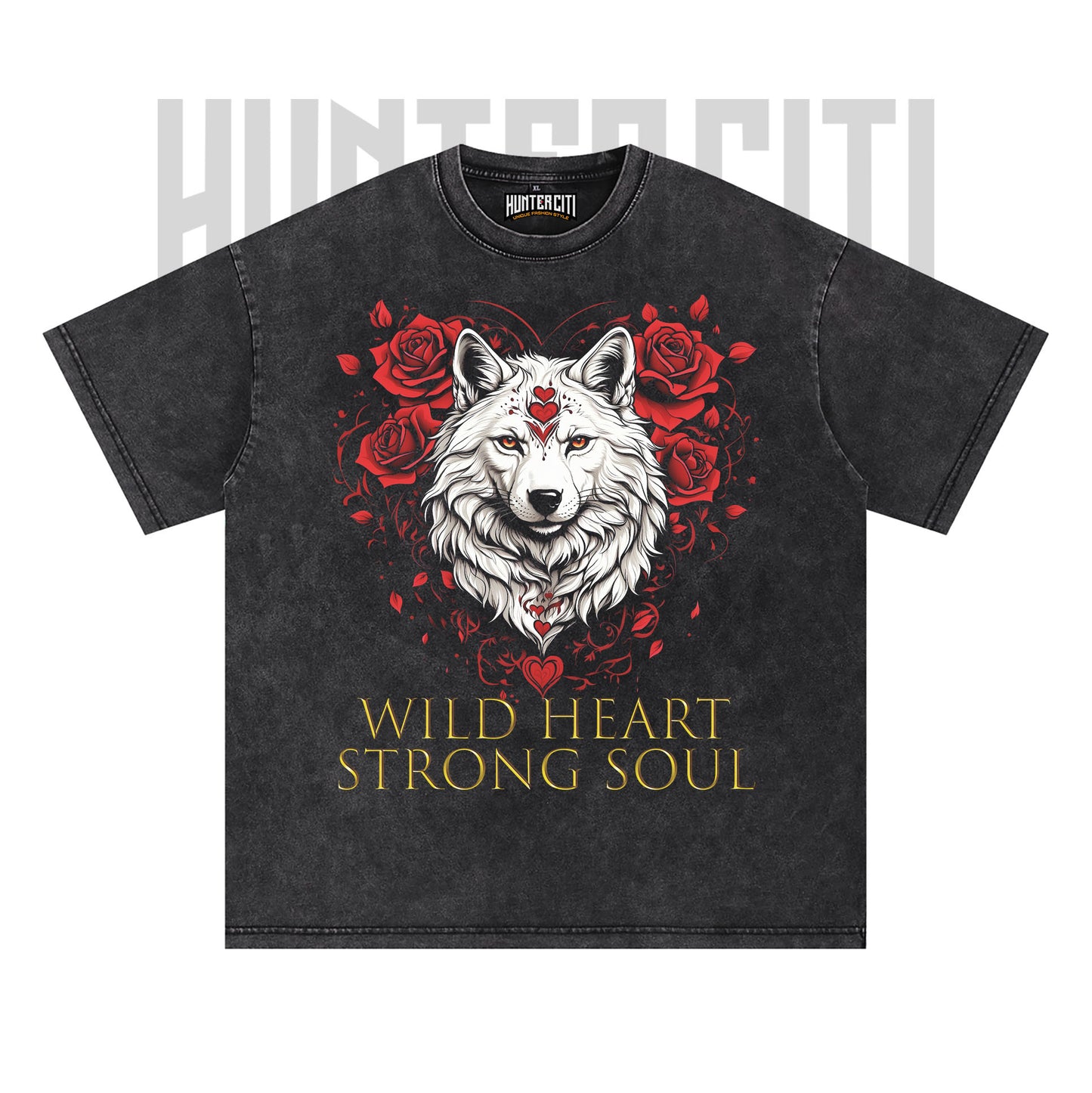 Wild Heart Strong Soul Wolf T-Shirt, Floral Wolf Graphic Tee, Vintage 90s Style Oversize Unisex T-Shirt, Gift for Animal Lovers