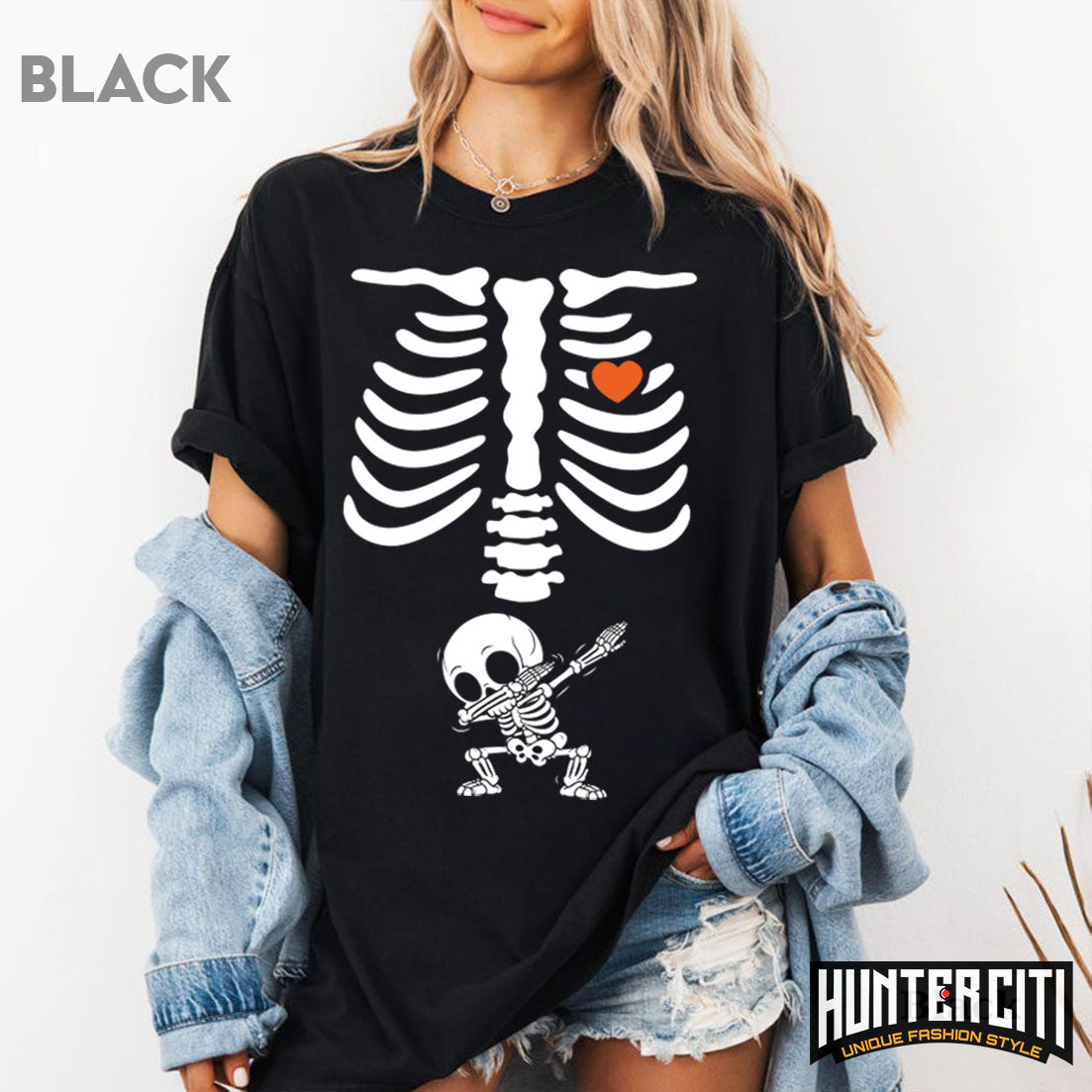 Comfort Colors 1717 Skeleton Halloween Maternity T-Shirt | Funny Halloween Pregnancy Shirt