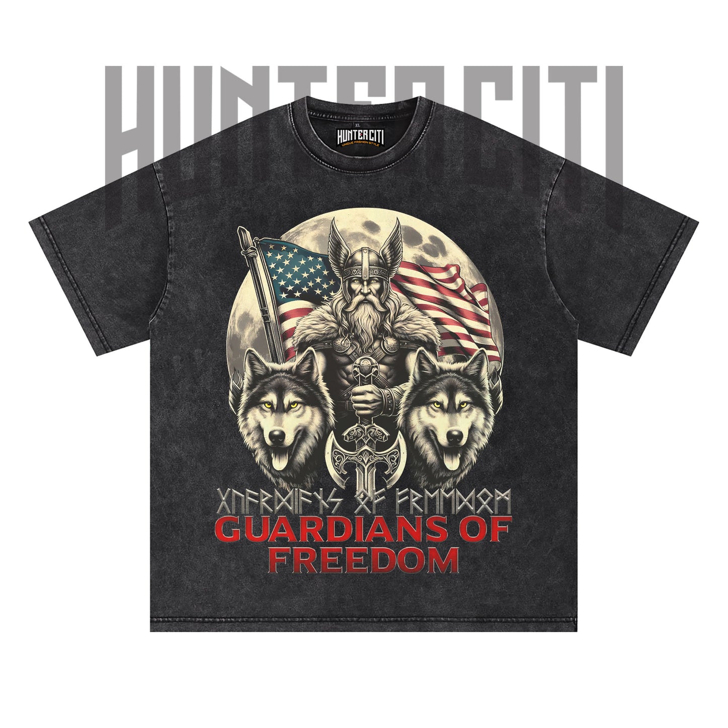 Wolf of Odin Viking T-Shirt, Guardians of Freedom Wolf Graphic Tee, Vintage 90s Oversize Unisex T-Shirt, American Patriot Gift