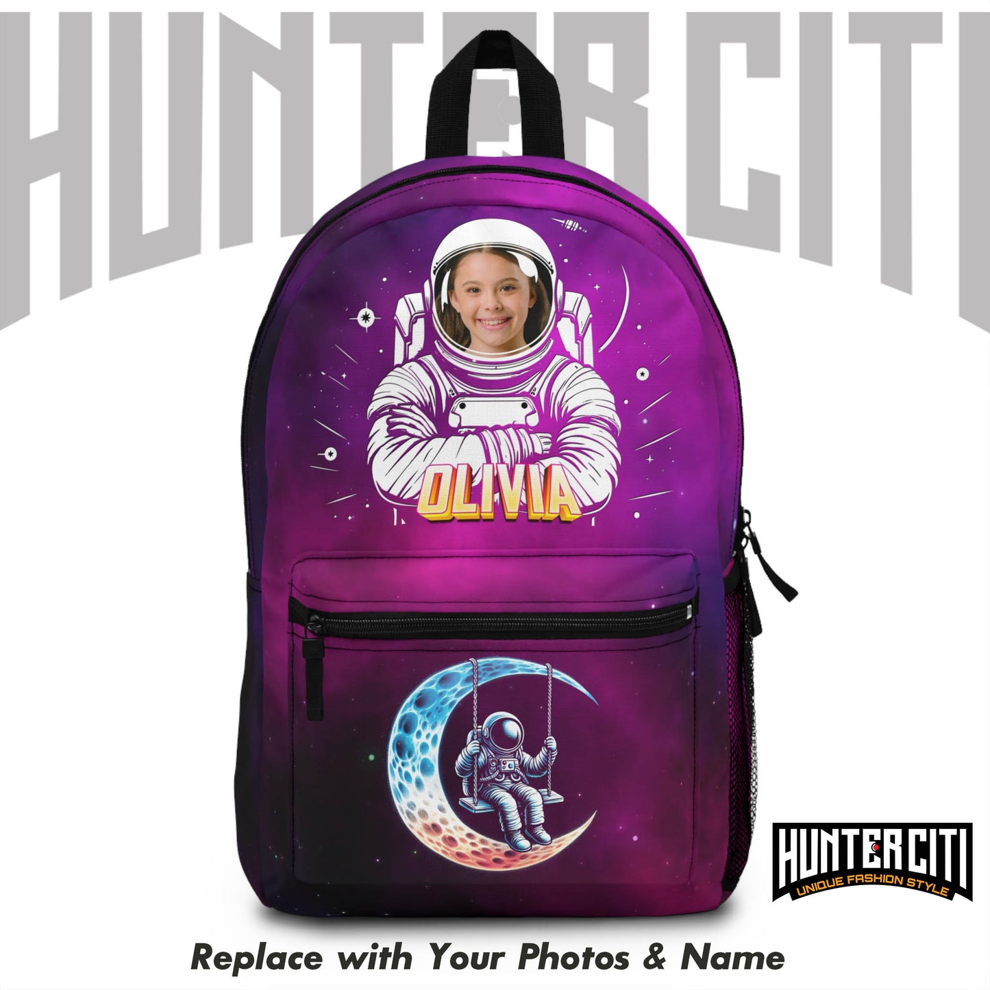 Personalised childs backpack – Custom Name & Photo | Astronaut, Unicorn, Dinosaur, Tie Dye Designs