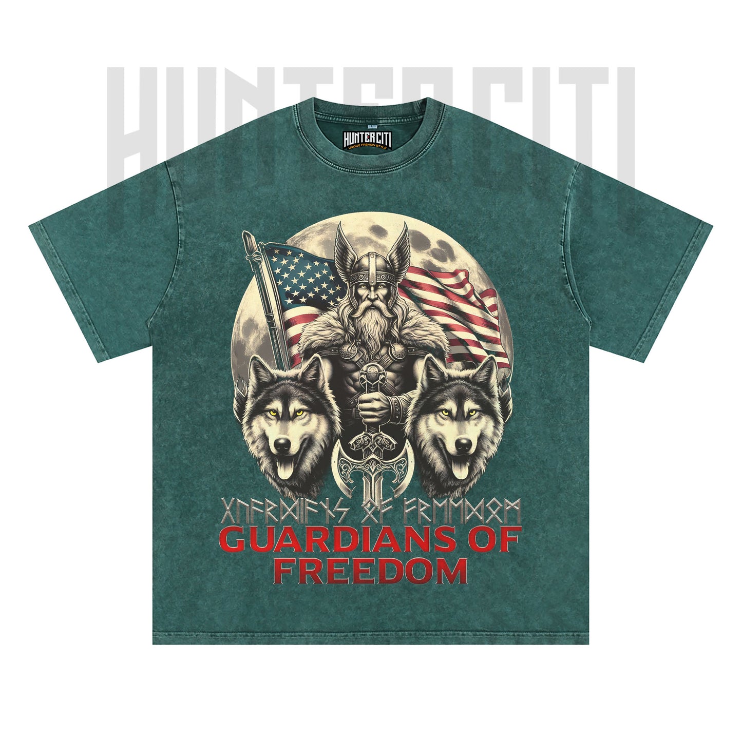 Wolf of Odin Viking T-Shirt, Guardians of Freedom Wolf Graphic Tee, Vintage 90s Oversize Unisex T-Shirt, American Patriot Gift