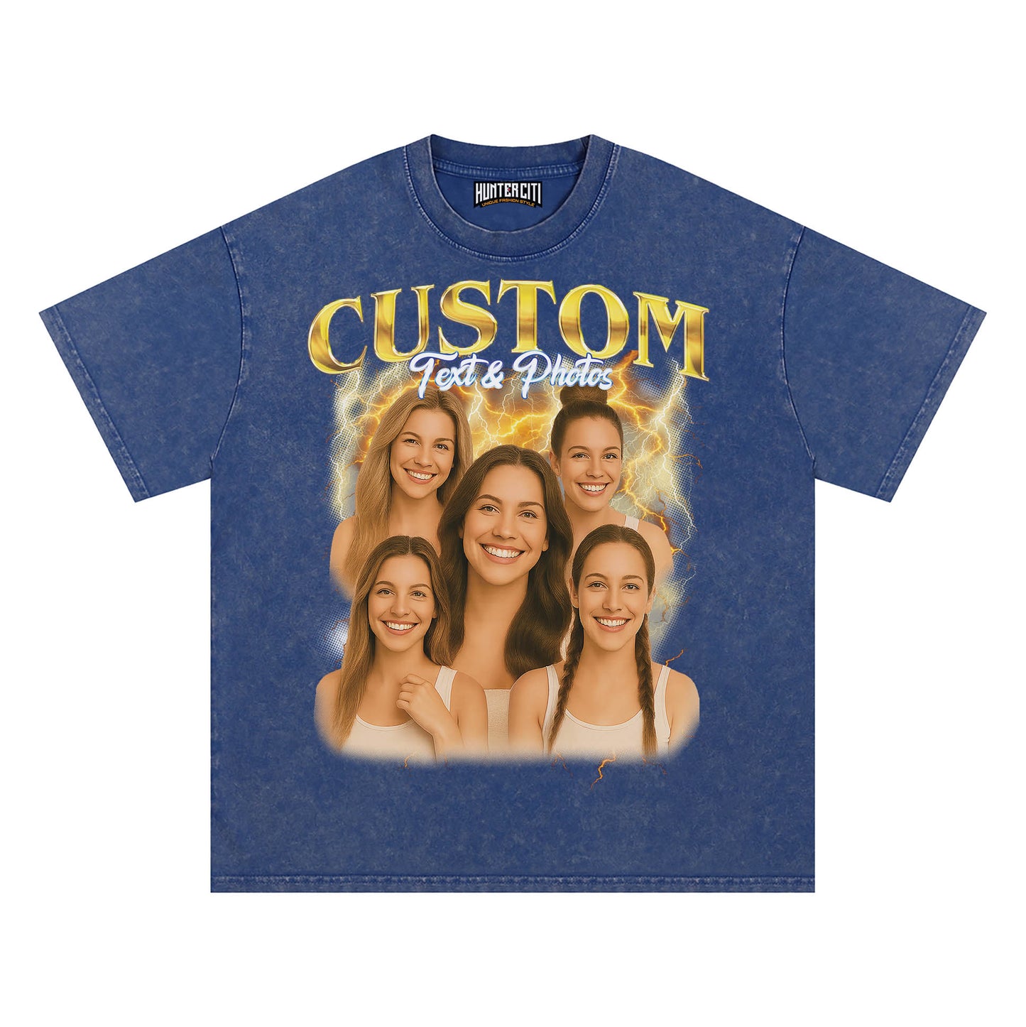 Women's Personalized Bootleg Style Acid Wash Oversized T-Shirt – Custom Photo & Text | Unique Vintage Gift for Her