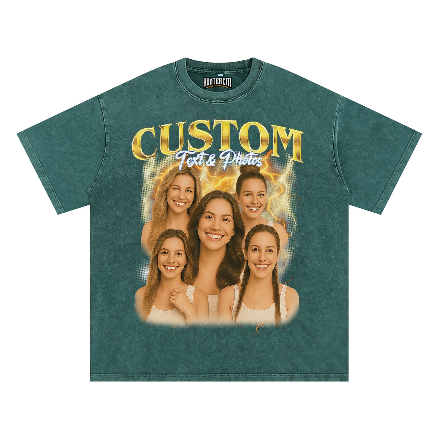 Women's Personalized Bootleg Style Acid Wash Oversized T-Shirt – Custom Photo & Text | Unique Vintage Gift for Her