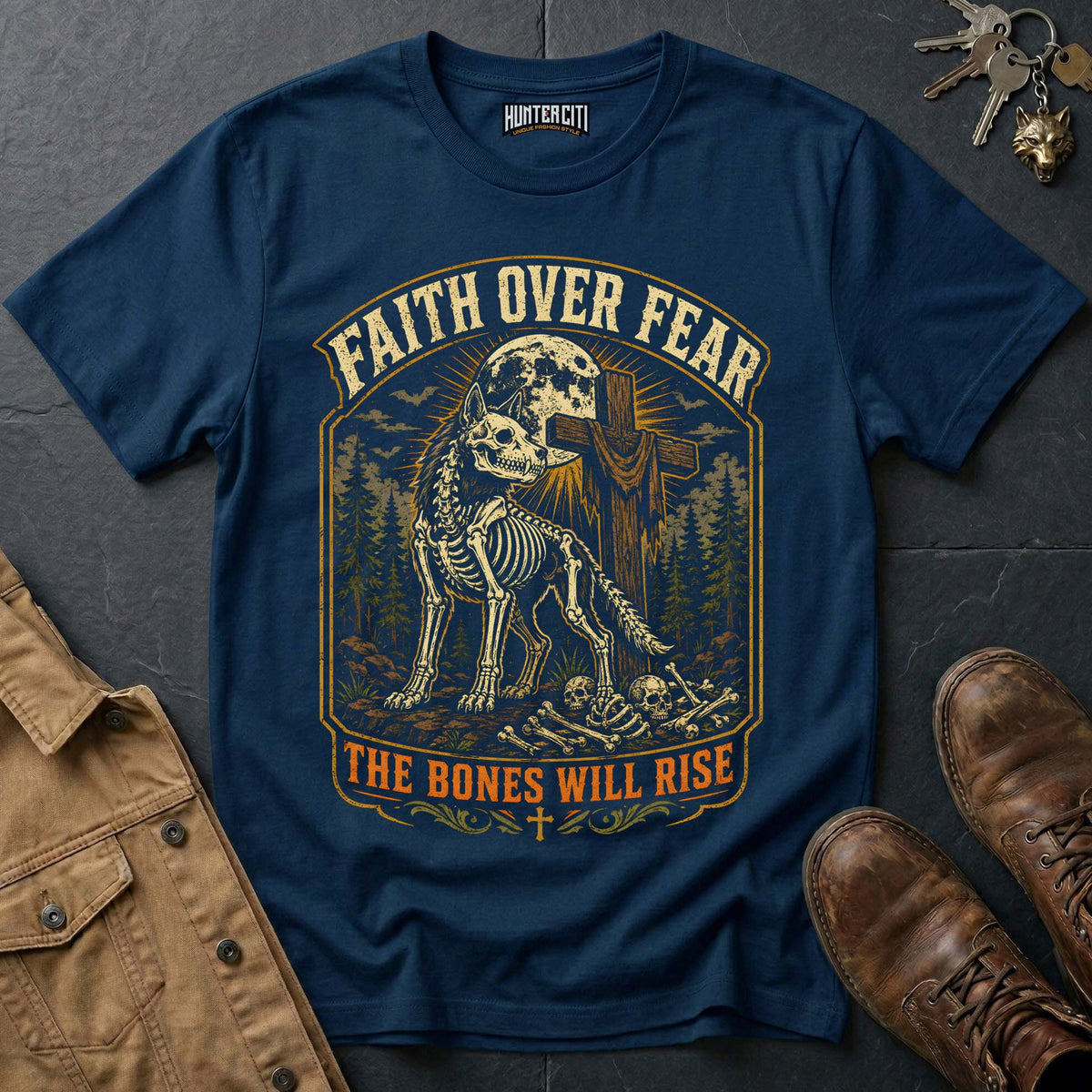 Faith Over Fear - The Bones Will Rise Vintage Christian Wolf Halloween T Shirt