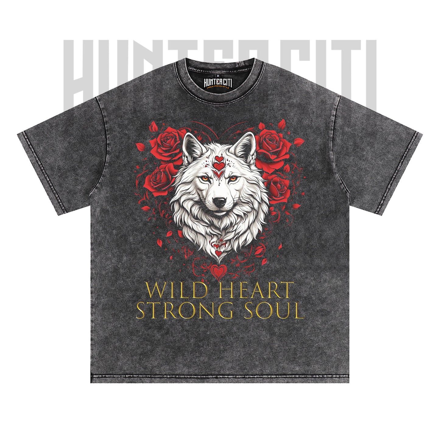 Wild Heart Strong Soul Wolf T-Shirt, Floral Wolf Graphic Tee, Vintage 90s Style Oversize Unisex T-Shirt, Gift for Animal Lovers