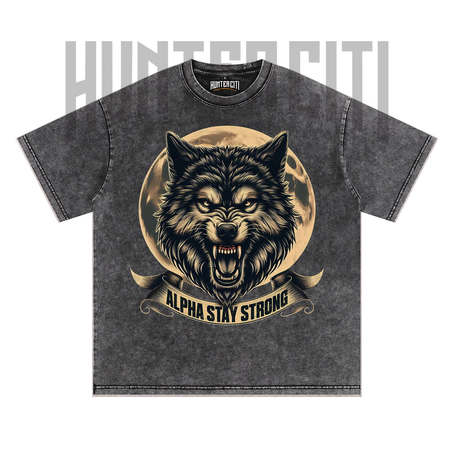 Alpha Stay Strong Wolf T-Shirt, Vintage 90s Graphic Tee, Oversize Acid Wash Unisex T-Shirt, Gift for Wolf Lovers