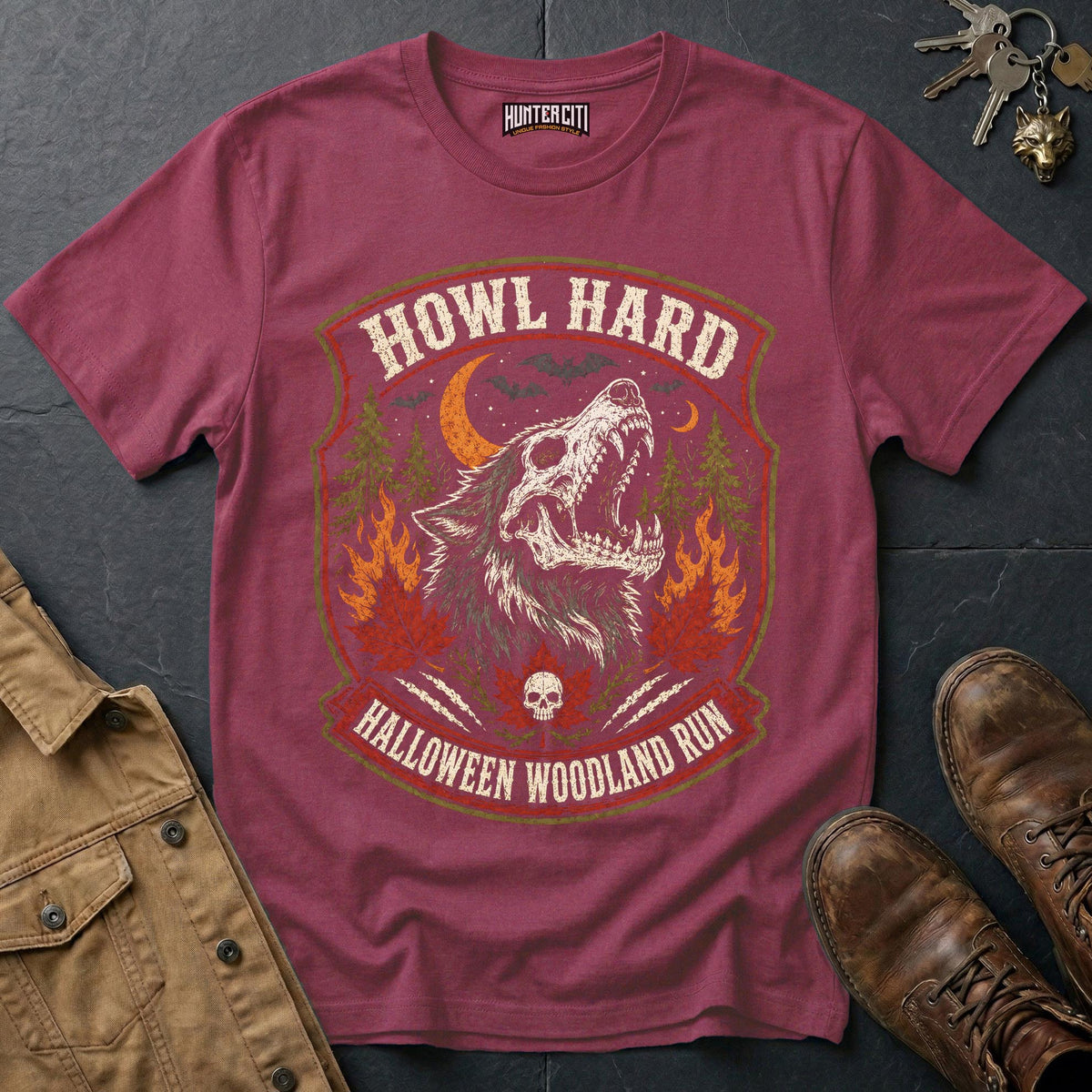 Howl Hard - Halloween Woodland Run Vintage Wolf Halloween Shirt