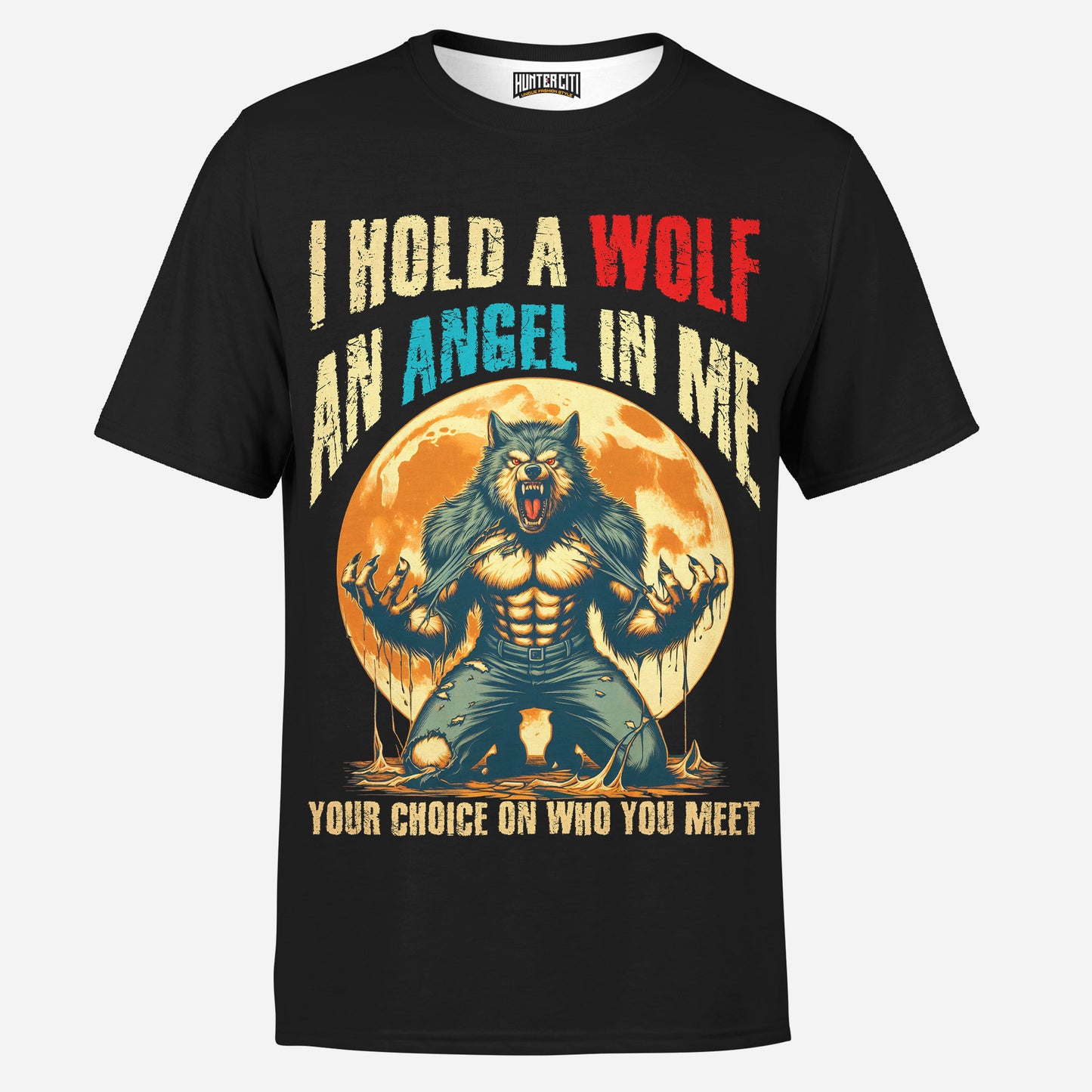 I Hold a Wolf and an Angel in Me Werewolf Graphic Mens T-Shirt