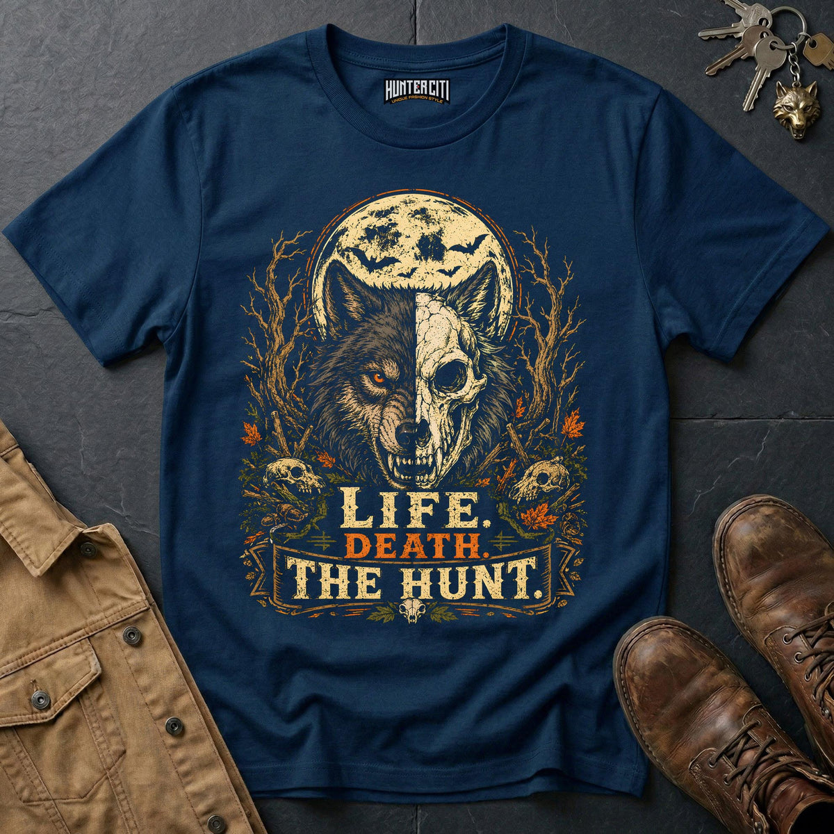Life. Death. The Hunt. Vintage Wolf Halloween T Shirt