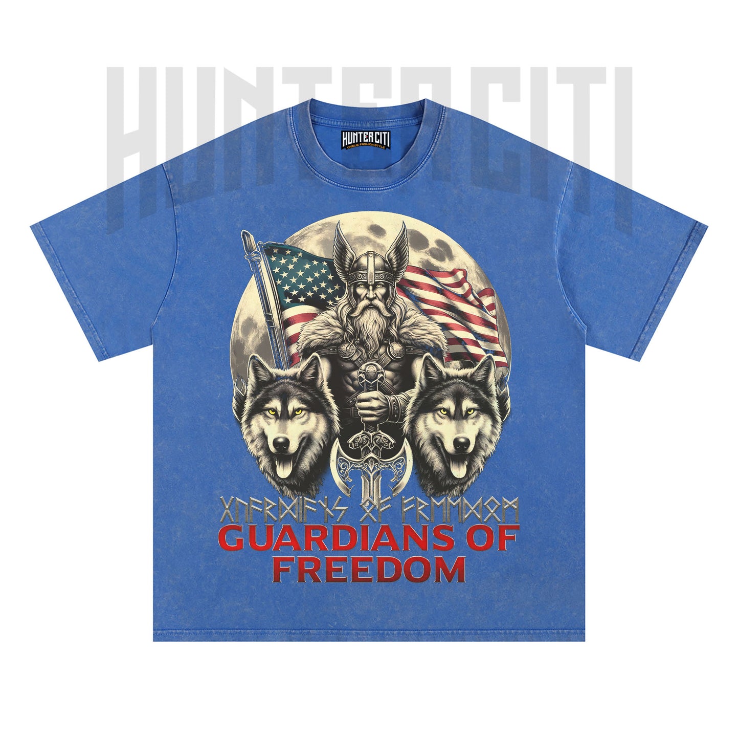 Wolf of Odin Viking T-Shirt, Guardians of Freedom Wolf Graphic Tee, Vintage 90s Oversize Unisex T-Shirt, American Patriot Gift