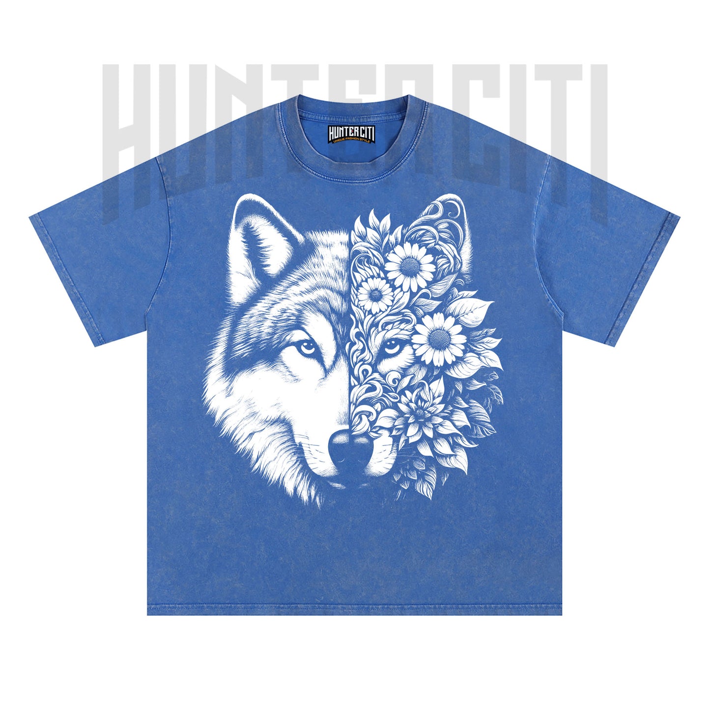 Floral Wolf Face T-Shirt, Wolf and Flowers Graphic Tee, Vintage 90s Style Oversize Unisex T-Shirt, Artistic Wolf Lover Gift