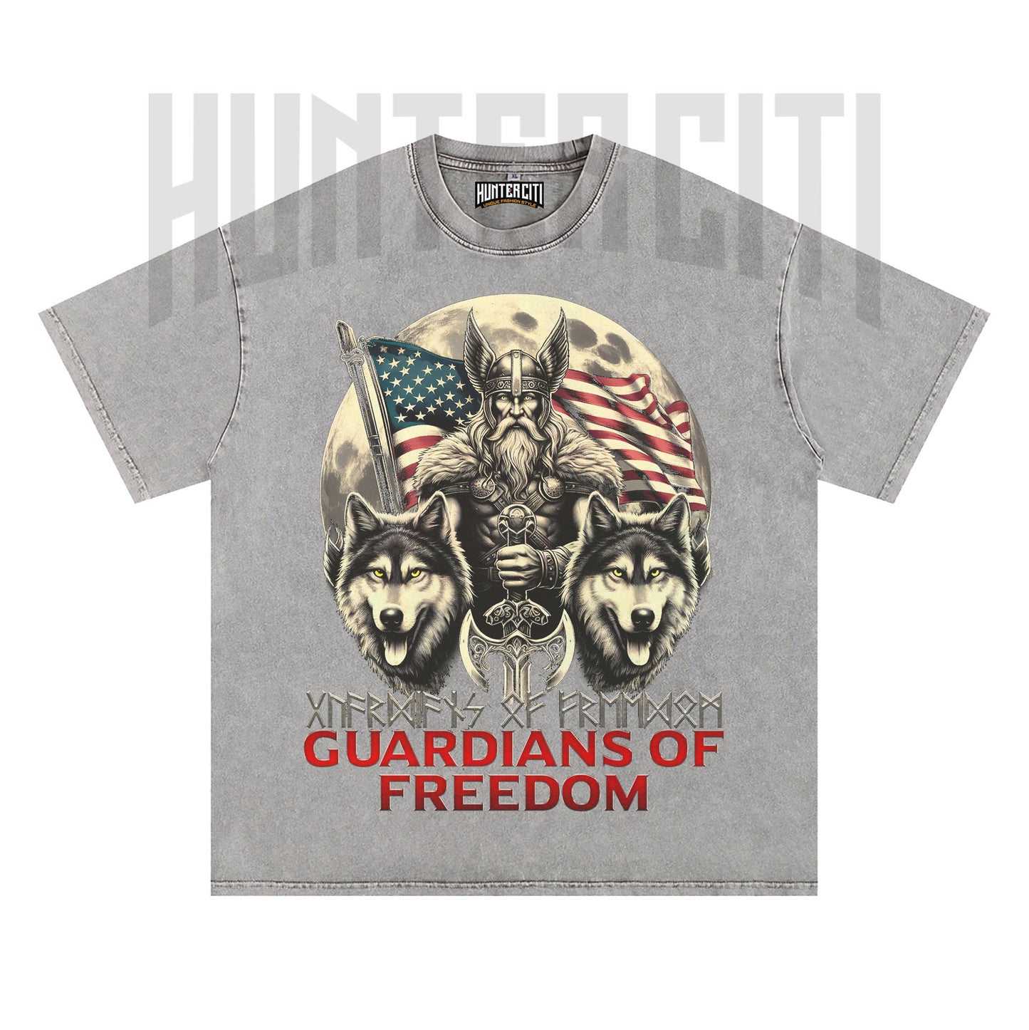 Wolf of Odin Viking T-Shirt, Guardians of Freedom Wolf Graphic Tee, Vintage 90s Oversize Unisex T-Shirt, American Patriot Gift