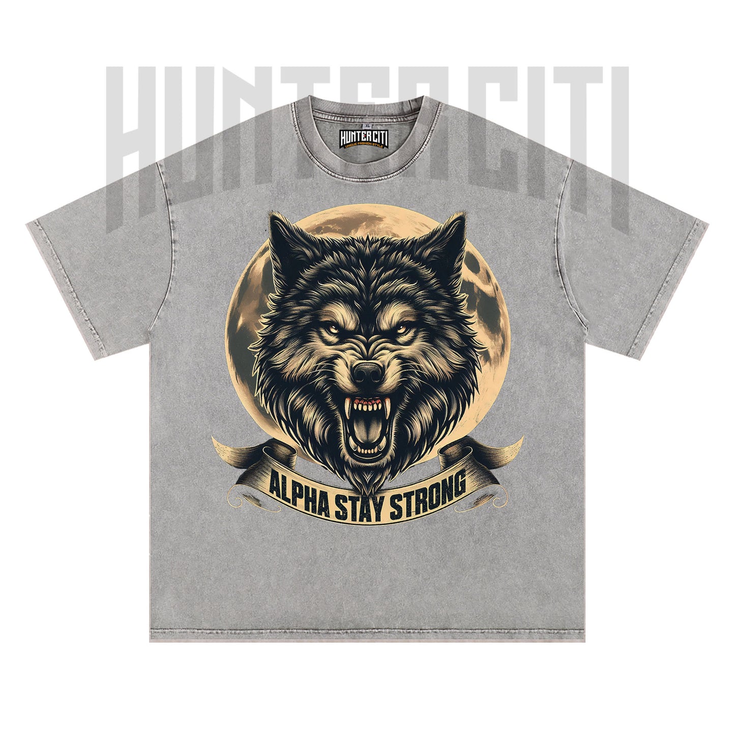 Alpha Stay Strong Wolf T-Shirt, Vintage 90s Graphic Tee, Oversize Acid Wash Unisex T-Shirt, Gift for Wolf Lovers