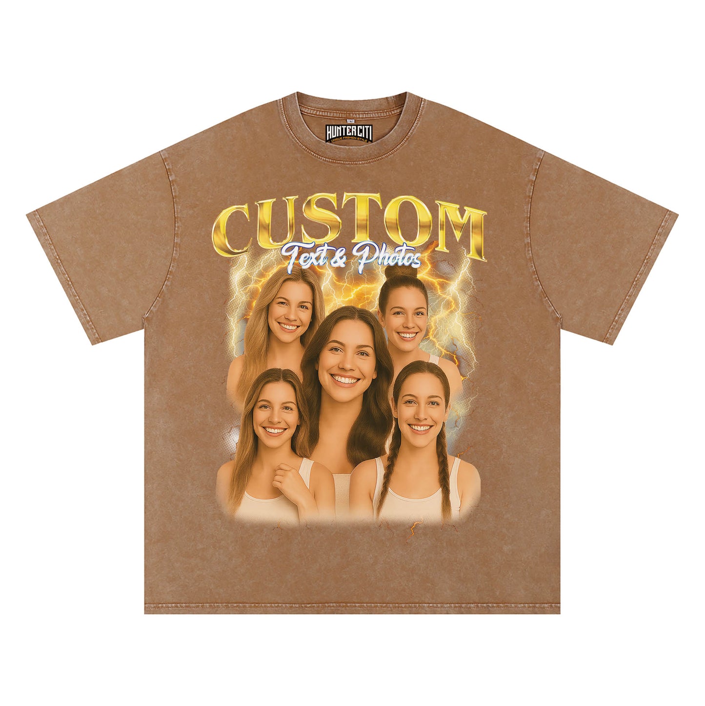 Women's Personalized Bootleg Style Acid Wash Oversized T-Shirt – Custom Photo & Text | Unique Vintage Gift for Her