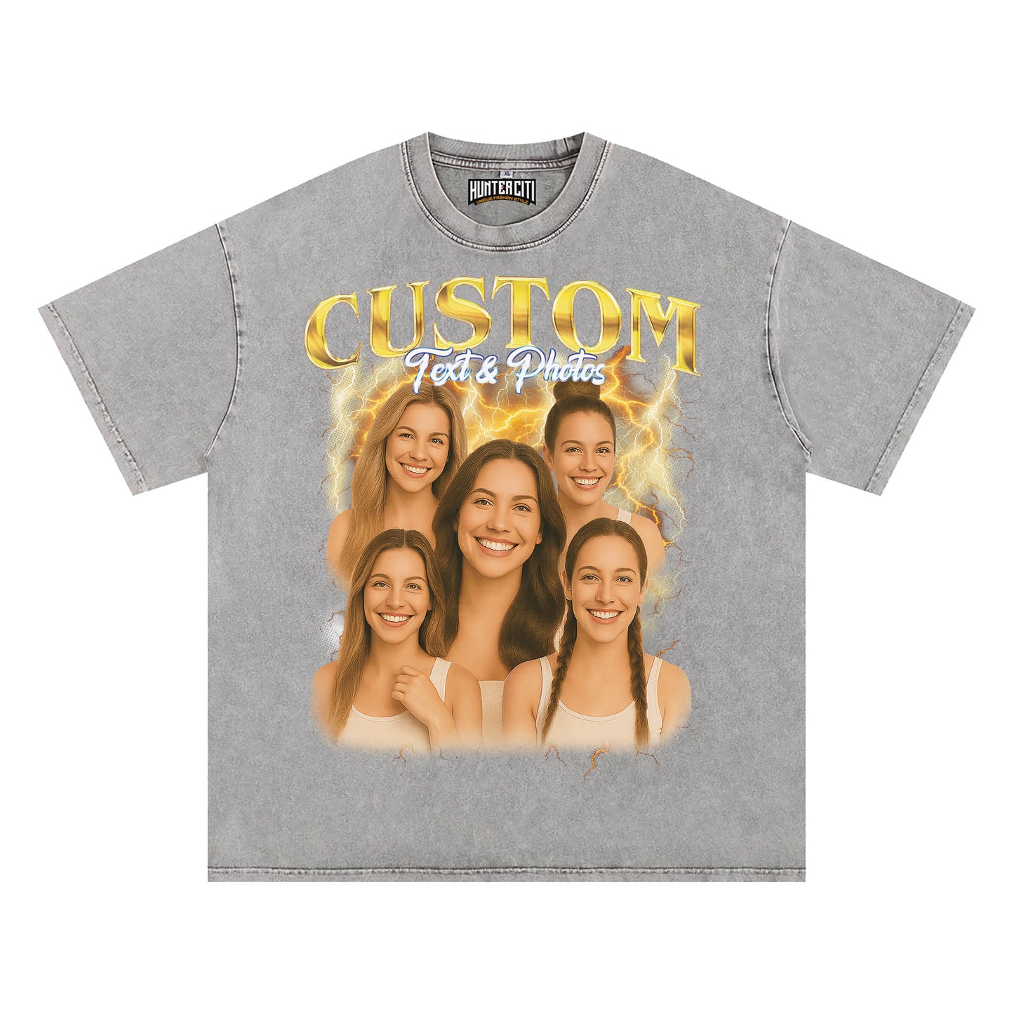 Women's Personalized Bootleg Style Acid Wash Oversized T-Shirt – Custom Photo & Text | Unique Vintage Gift for Her