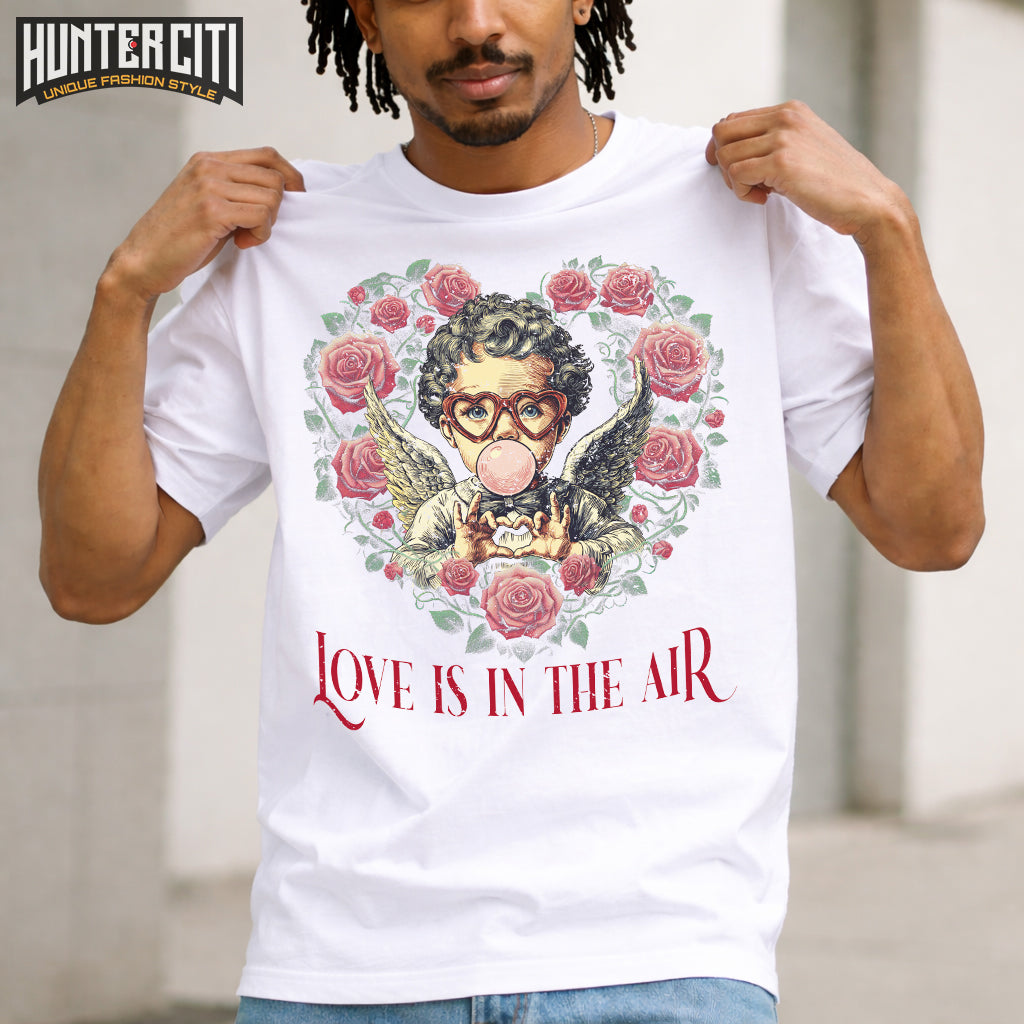 Retro Cupid Valentine Blowing Bubble T-Shirt – Bella+Canvas 3001 Cute Valentine Tee for Women & Men