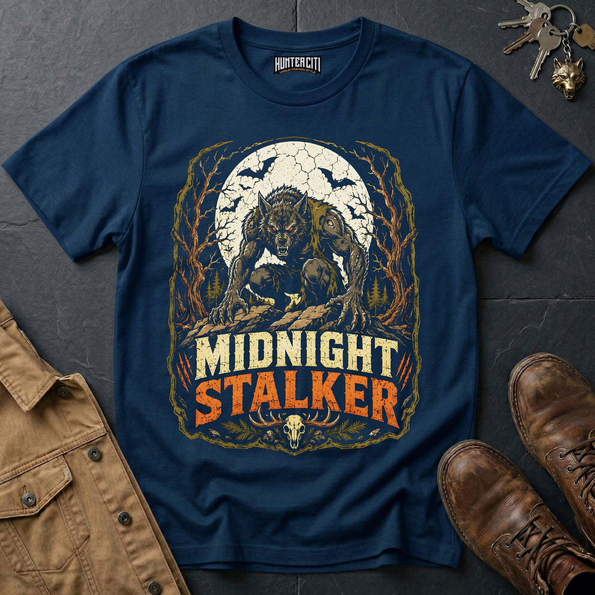 Midnight Stalker - Cemetery Werewolf Vintage Wolf Halloween T Shirt