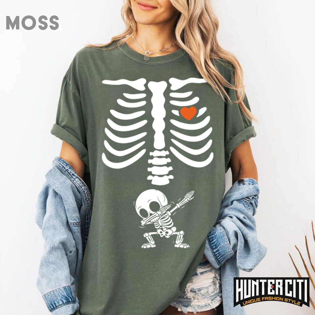 Comfort Colors 1717 Skeleton Halloween Maternity T-Shirt | Funny Halloween Pregnancy Shirt