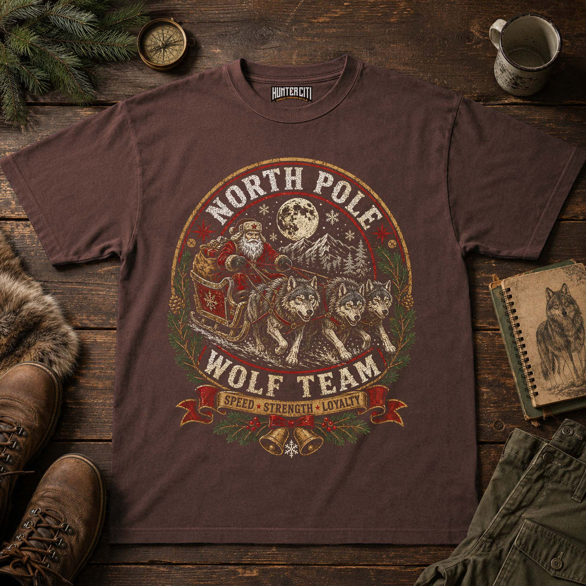 North Pole Wolf Team Vintage Christmas T-Shirt