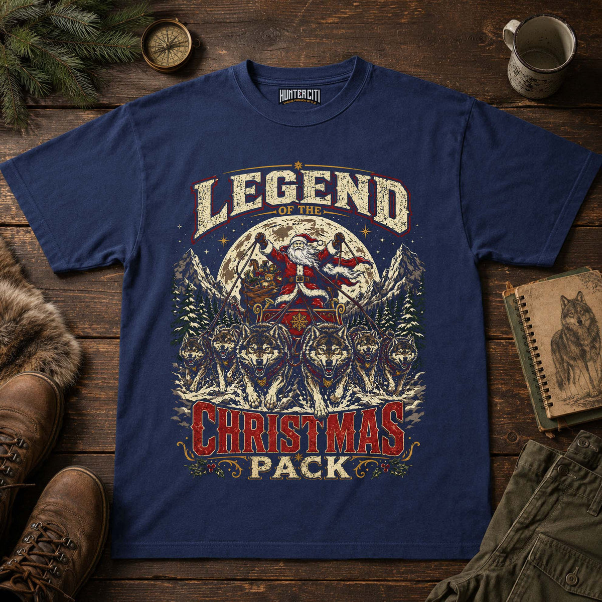 Legend Of The Christmas Pack Santa Wolf T-Shirt