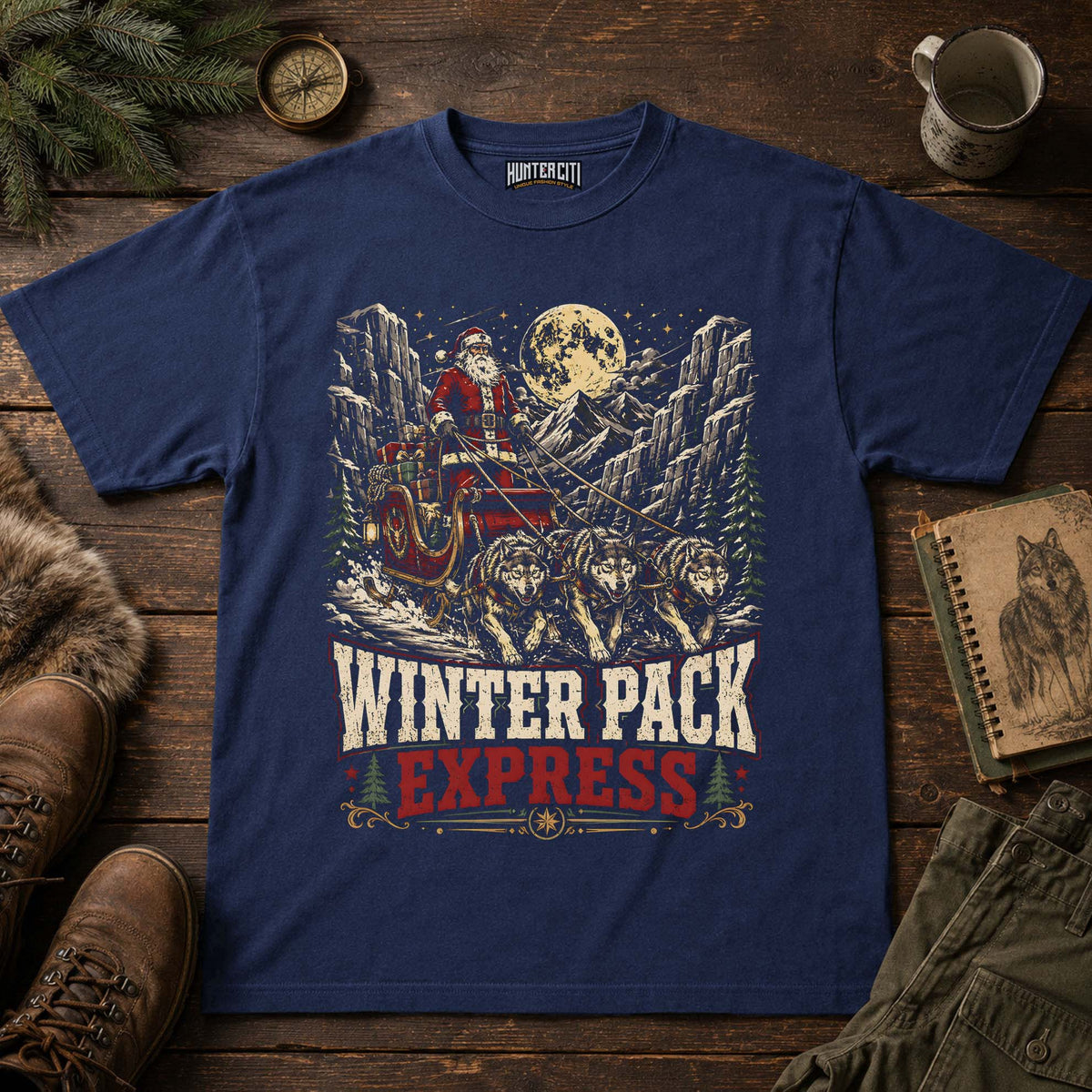 Winter Pack Express Santa Wolf Christmas Unisex T-Shirt