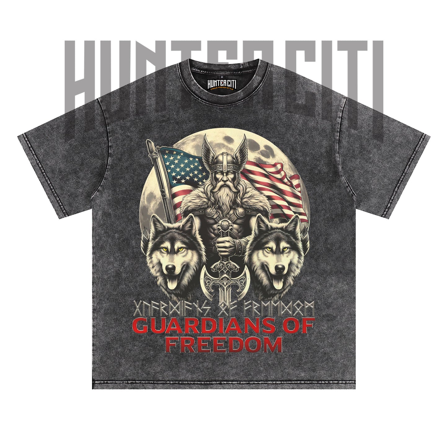 Wolf of Odin Viking T-Shirt, Guardians of Freedom Wolf Graphic Tee, Vintage 90s Oversize Unisex T-Shirt, American Patriot Gift