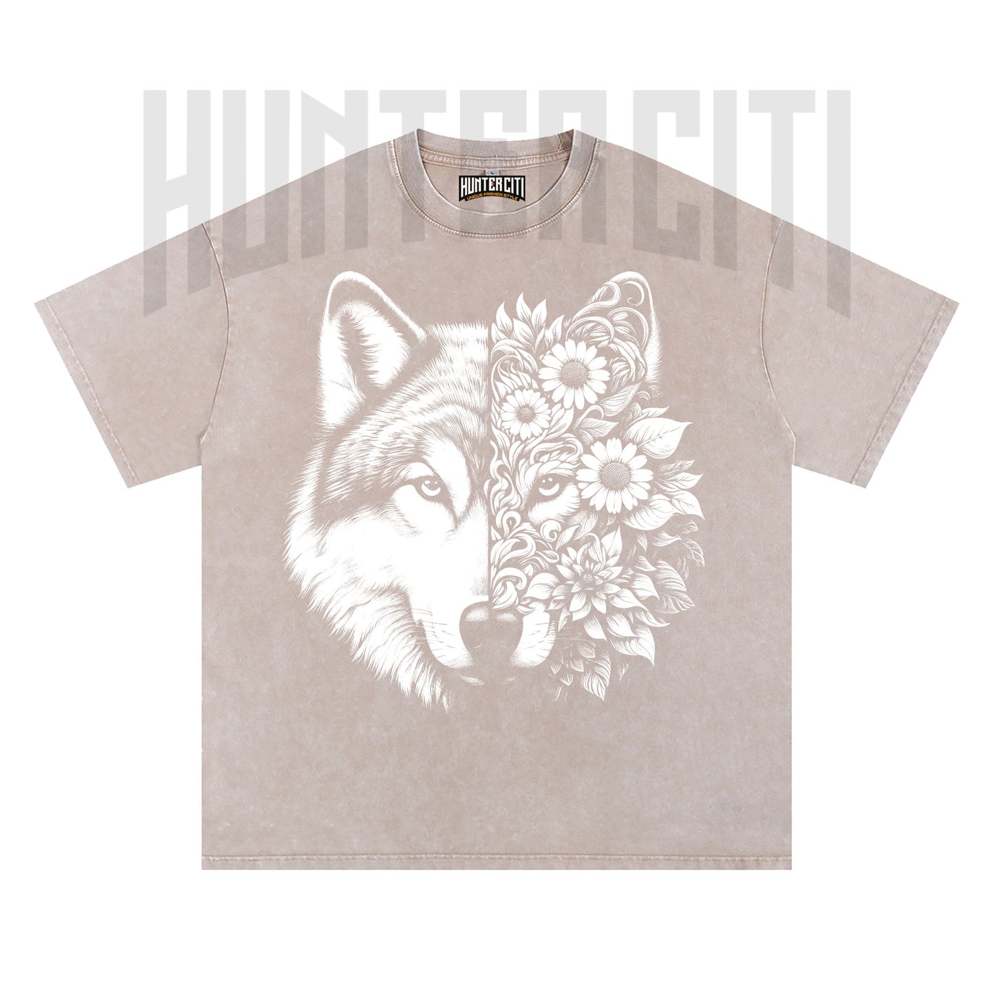 Floral Wolf Face T-Shirt, Wolf and Flowers Graphic Tee, Vintage 90s Style Oversize Unisex T-Shirt, Artistic Wolf Lover Gift